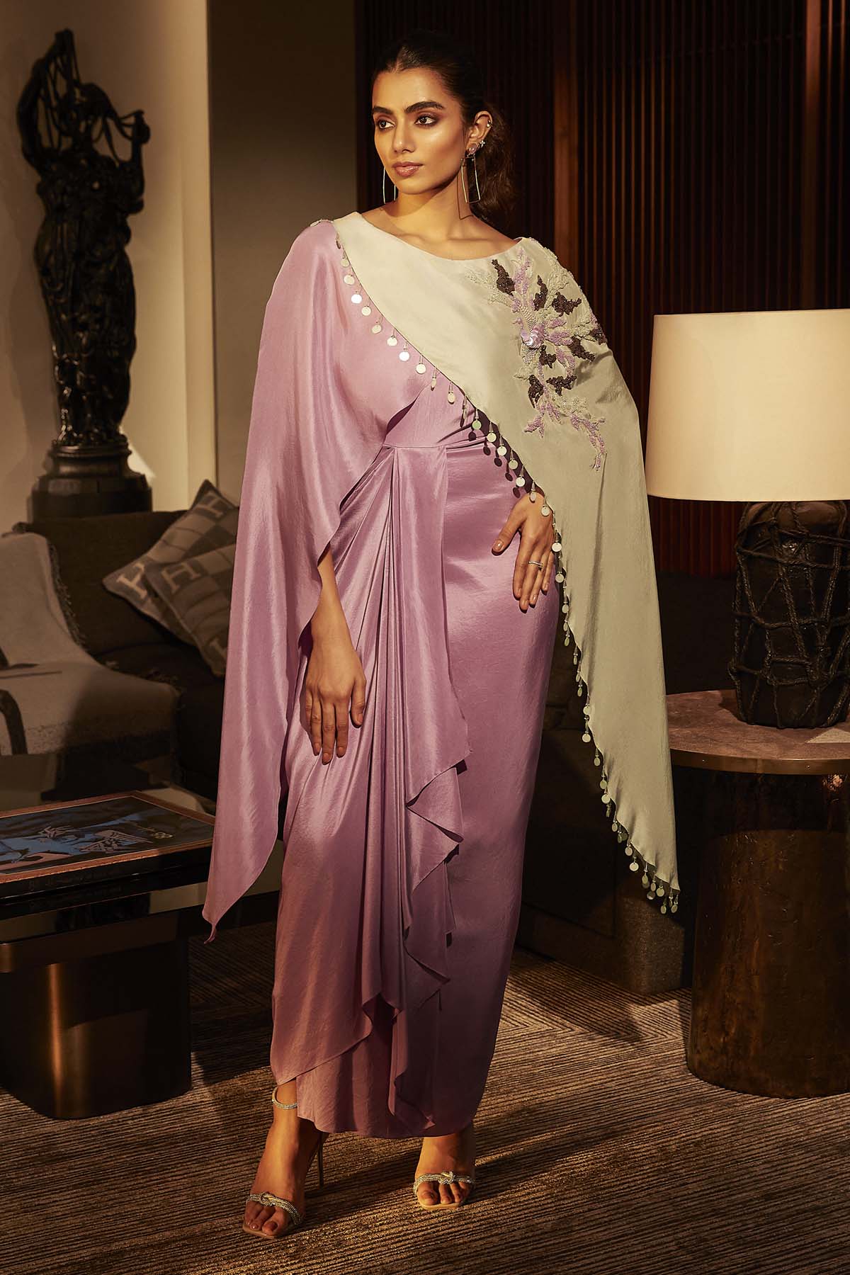 Babita Malkani Colorblock Draped Dress & Cape for women online at ScrollnShops